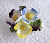 Bone China Flowers Brooch England 1950s Primroses Blue Purple Yellow