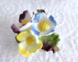 Bone China Flowers Brooch England 1950s Primroses Blue Purple Yellow