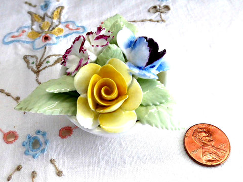 Bone China Roses Staffordshire Posy Flower Bowl Hand Made 1950s Paperweight