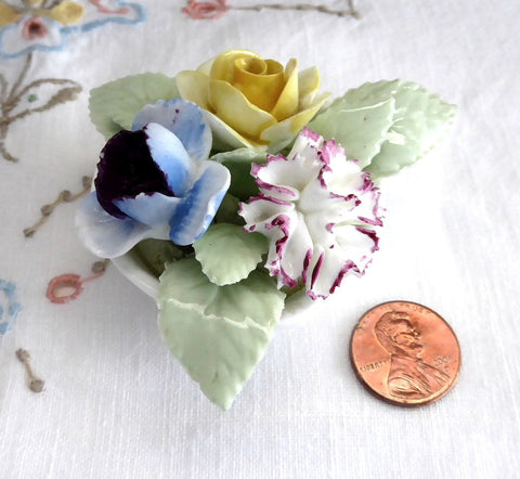 Vtg Crown Staffordshire England Fine Bone China Flower Bouquet in pot Small