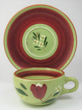 Retro 1950s Stangl USA Cup And Saucer Magnolia Brown Avocado Green Red Floral