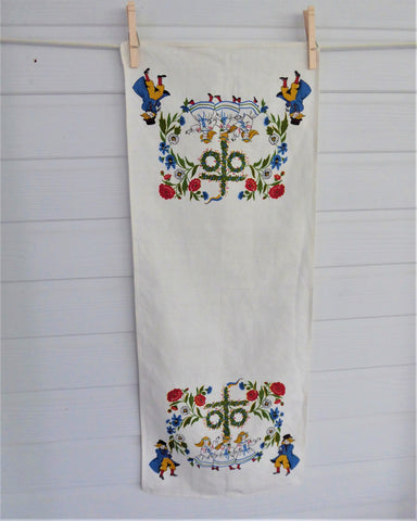 Swedish Folklore Midsummer Runner Dresser Scarf 1950s Linen 28 Inches Antiques And Teacups Swedish Folklore Midsummer Runner Dresser Scarf 1950s Linen 28 Inches Antiques And Teacups