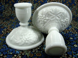 Pair Vintage Grape Milk Glass Candle Holders 1950s Grapes Imperial Glass