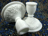 Pair Vintage Grape Milk Glass Candle Holders 1950s Grapes Imperial Glass