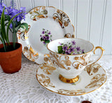 Spring Violets Teacup Trio Cup And Saucer With Plate Windsor 1950s Gold Overlay