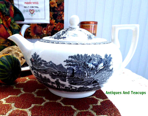 Teapot Wedgwood Lugano Black Transferware 1960s Afternoon Tea 1950s