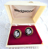 Earrings Wedgwood Black Jasper Gold Filled Screw Mounts 1950s Cupid