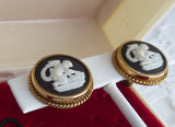 Earrings Wedgwood Black Jasper Gold Filled Screw Mounts 1950s Cupid