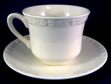 Cup And Saucer White On White Hedge Rose Wedgwood Embossed Ironstone 1950s Tea Cup