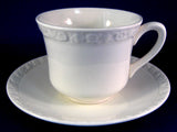 Cup And Saucer White On White Hedge Rose Wedgwood Embossed Ironstone 1950s Tea Cup