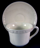 Cup And Saucer White On White Hedge Rose Wedgwood Embossed Ironstone 1950s Tea Cup