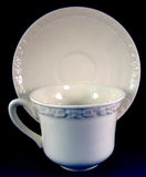 Cup And Saucer White On White Hedge Rose Wedgwood Embossed Ironstone 1950s Tea Cup