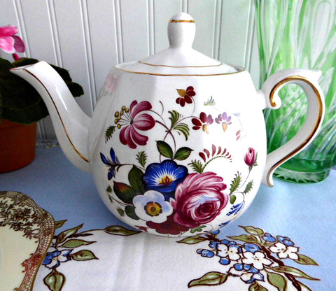 Vintage Ellgreave Floral English Tea Pot Teapot Ironstone 1950s Woods Afternoon Tea