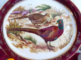 Pheasants Oval Platter 1950s Wood and Sons Game Birds Burgundy Border Gold Overlay