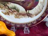 Pheasants Oval Platter 1950s Wood and Sons Game Birds Burgundy Border Gold Overlay