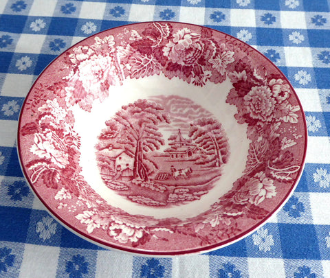 Soup Bowl English Scenery Red Transferware Woods Cereal Bowl 1950s Ironstone