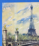 Postcard Artist Signed Watercolor Eiffel Tower Paris Yvon 1950s Impressionist