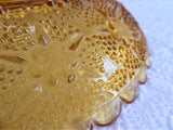 Amber Glass Fruit Bowl 1950s Large Dots Flowers Scalloped Rim Depression Glass