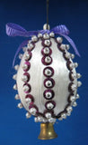 Hand Beaded Christmas Ornament Mid Century Purple White Bell 1950s Sequins Pearls