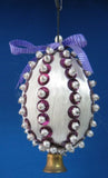Hand Beaded Christmas Ornament Mid Century Purple White Bell 1950s Sequins Pearls