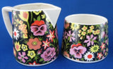 Black Floral Chintz Sugar And Creamer Milk Jug 1950s Japan Tea Party