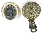 Pin And Earrings 1950s Black Glass Cameos Rhinestones Pearls W Germany Filigree