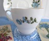 Cup And Saucer Blue Flowers Gold Trim Porcelain China 1950s Chrysanthemum Teacup