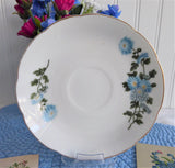 Cup And Saucer Blue Flowers Gold Trim Porcelain China 1950s Chrysanthemum Teacup