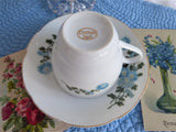 Cup And Saucer Blue Flowers Gold Trim Porcelain China 1950s Chrysanthemum Teacup