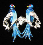 Bluebirds Scatter Pins Set Of 2 Rhinestone Eyes 1950s Blue And Silver Birds Brooch