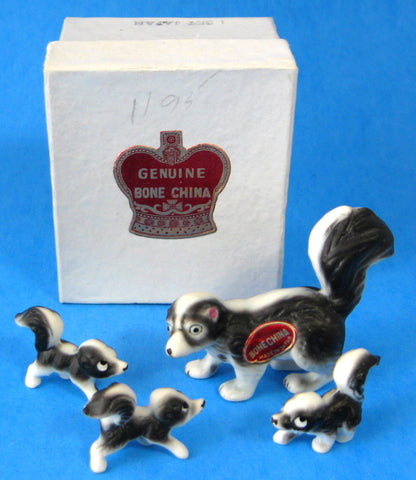 Skunk Family Figurines Bone China Set Of Four Original Box And Sticker MIB Japan