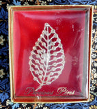 Rhinestone Leaf Pin Brooch Original Box 1950s Figural Rhinestones Elegant Pin