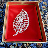 Rhinestone Leaf Pin Brooch Original Box 1950s Figural Rhinestones Elegant Pin