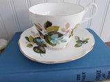 Bronze Roses 1960s Cup And Saucer Pink Green Blue Leaves Royal Ascot English Bone China