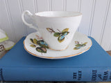 Bronze Roses 1960s Cup And Saucer Pink Green Blue Leaves Royal Ascot English Bone China