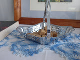 Vintage Candy Bowl Sugar Basket 1950s Chrome Reticulated Tea Party Calling Cards