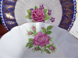 Gorgeous Cup And Saucer Cobalt Blue Gold Filigree Pink Rose 1950s English Bone China