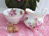 New Chelsea Peach Blossoms Cream And Sugar 1950s English Bone China