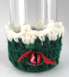 Holiday 1950s Christmas Crocheted Glass Holders Drink Sleeves Bells Red Green