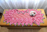 Crocheted Large Table Centerpiece Runner Red Green Pineapple 1950s Hand Made 22X40