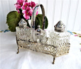 Vintage 8 Piece Salt Pepper Mustard Caddy 1940-1950s Cruet Set Condiments Silver Plate