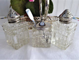 Vintage 8 Piece Salt Pepper Mustard Caddy 1940-1950s Cruet Set Condiments Silver Plate