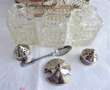 Vintage 8 Piece Salt Pepper Mustard Caddy 1940-1950s Cruet Set Condiments Silver Plate