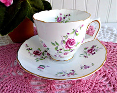 Delicate Pink Rose Cup and Saucer Crown Staffordshire England