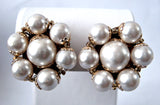 Earrings 1950s Faux Pearl Cluster Clip Gold Filigree Caps Glass Bead Spacers