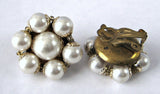 Earrings 1950s Faux Pearl Cluster Clip Gold Filigree Caps Glass Bead Spacers