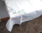Tea Cloth Tablecloth England Floral Embroidered Linen 32X34 Inch Bridge Tea Party 1950s