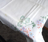 Tea Cloth Tablecloth England Floral Embroidered Linen 32X34 Inch Bridge Tea Party 1950s