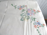 Tea Cloth Tablecloth England Floral Embroidered Linen 32X34 Inch Bridge Tea Party 1950s