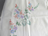 Tea Cloth Tablecloth England Floral Embroidered Linen 32X34 Inch Bridge Tea Party 1950s